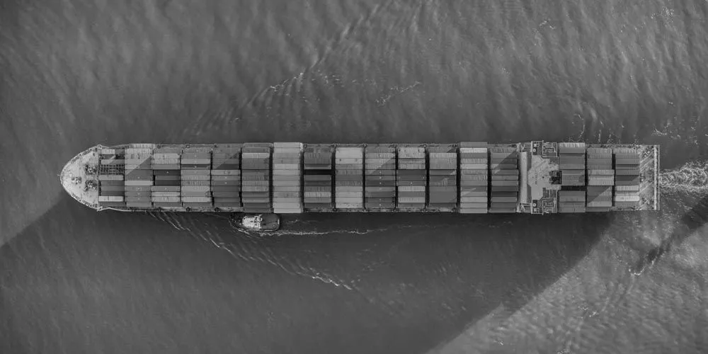 Cargo ship aerial view